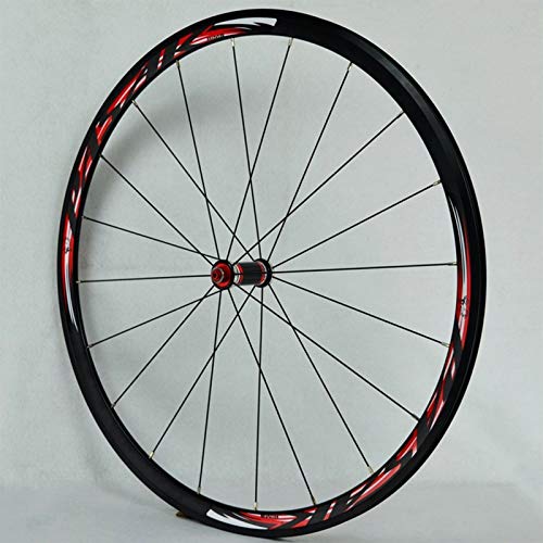 NS Fibra Carbon 700C Bicicleta Carretera Juego Ruedas Freno C/V Cubo Rueda Trasera Delantera Bici 30mm Llanta Aleación Doble Pared for 7 8 9 10 11 Volante (Color : Black Hub Red Logo)