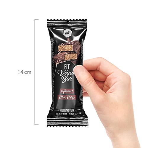 nu3 Vegan Protein Bars – Barritas veganas sabor chocolate y almendras – 12 x 50g – Barras proteicas sin lactosa – Bajas en azúcar y carbohidratos – Sin soja ni aceite de palma – 100% proteína vegetal