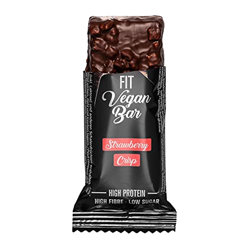 nu3 Vegan Protein Bars – Barritas veganas sabor Fresa crujiente – 12 x 50g – Barras proteicas sin lactosa – Bajas en azúcar y carbohidratos – Sin soja y sin aceite de palma – 100% proteína vegetal