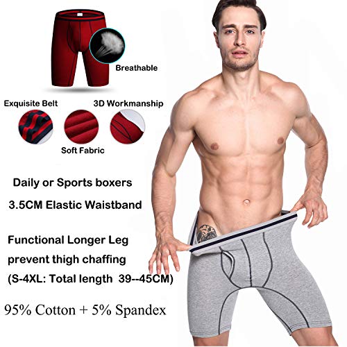 Nuofengkudu Hombre 3 Pack Bóxers Ajustados Largo Calzoncillos Bulge Ropa Interior Suave Elástico Compresión Shorts Underwear Mutande Hipster Tallas Grandes Rosso/Grau/BLU XXXL