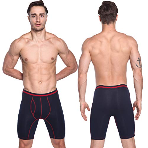 Nuofengkudu Hombre 3 Pack Bóxers Ajustados Largo Calzoncillos Bulge Ropa Interior Suave Elástico Compresión Shorts Underwear Mutande Hipster Tallas Grandes Rosso/Grau/BLU XXXL