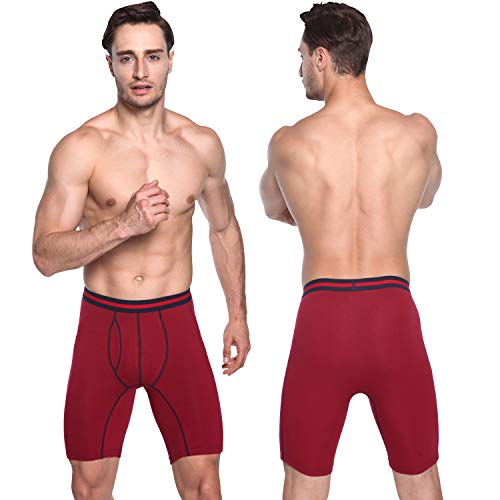 Nuofengkudu Hombre 3 Pack Bóxers Ajustados Largo Calzoncillos Bulge Ropa Interior Suave Elástico Compresión Shorts Underwear Mutande Hipster Tallas Grandes Rosso/Grau/BLU XXXL