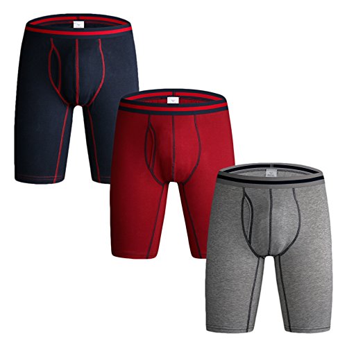 Nuofengkudu Hombre 3 Pack Bóxers Ajustados Largo Calzoncillos Bulge Ropa Interior Suave Elástico Compresión Shorts Underwear Mutande Hipster Tallas Grandes Rosso/Grau/BLU XXXL