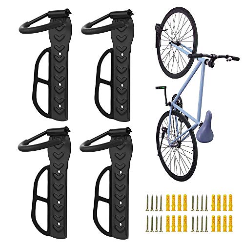 Nuovoware [4PZS] Soporte de Pared para Bicicletas, Ganchos para Bicicleta de Acero Ajustable Bici, Retención de Montaje con Tornillos Ahorro de Espacio para Colgar Bicicletas Soporta hasta 66 lb,4PZS