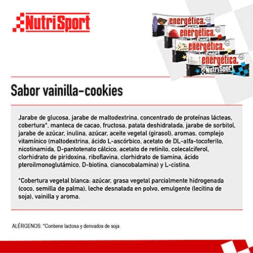 Nutrisport – Barritas Energéticas para Deportistas, Sabor Vainilla Cookies, Caja de 24 Barritas, 24x 44 gr