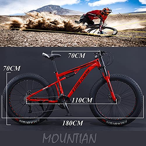 NZKW Bicicleta de montaña rígida con neumáticos gordos de 26 Pulgadas para Hombres y Mujeres, Bicicletas de Trail de montaña para Adultos con Doble suspensión, Bicicleta Todo Terreno co