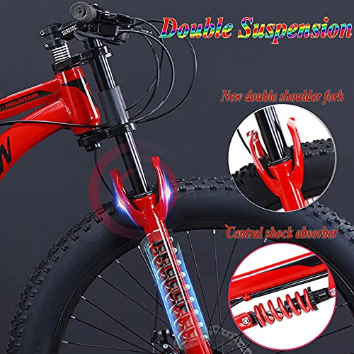 NZKW Fat Tire Bicicleta de montaña rígida de 26 Pulgadas para Hombres y Mujeres, Bicicletas de Trail de montaña para Adultos con Doble suspensión, Bicicleta Todo Terreno de 21/27 veloci