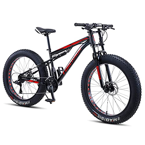 NZKW Fat Tire Bicicleta de montaña rígida de 26 Pulgadas para Hombres y Mujeres, Bicicletas de Trail de montaña para Adultos con Doble suspensión, Bicicleta Todo Terreno de 21/27 veloci