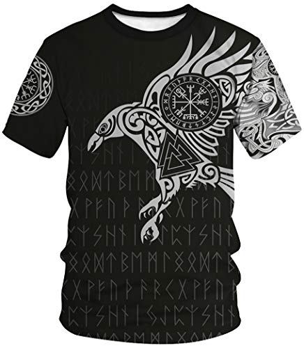 Ocean Plus Unisexo Casual Impresión 3D Deporte Hombre Camisetas de Manga Corta Mujer Partnerlook Carnaval Streetwear (L (Altura: 165-170 cm), Águila vikinga)