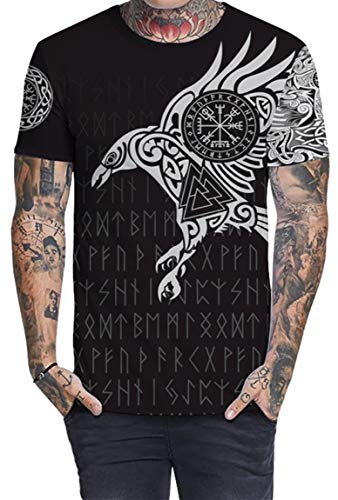 Ocean Plus Unisexo Casual Impresión 3D Deporte Hombre Camisetas de Manga Corta Mujer Partnerlook Carnaval Streetwear (L (Altura: 165-170 cm), Águila vikinga)