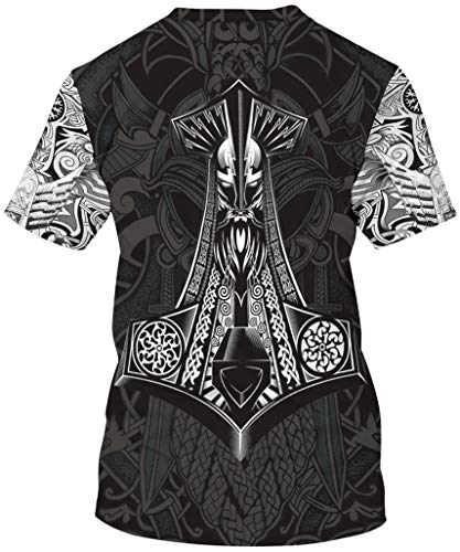 Ocean Plus Unisexo Casual Impresión 3D Deporte Hombre Camisetas de Manga Corta Mujer Partnerlook Carnaval Streetwear (XXL (Altura: 175-180 cm), Máscara vikinga)