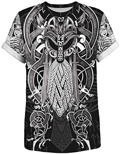 Ocean Plus Unisexo Casual Impresión 3D Deporte Hombre Camisetas de Manga Corta Mujer Partnerlook Carnaval Streetwear (XXL (Altura: 175-180 cm), Máscara vikinga)