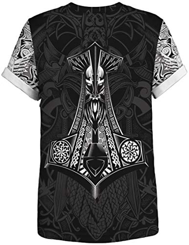 Ocean Plus Unisexo Casual Impresión 3D Deporte Hombre Camisetas de Manga Corta Mujer Partnerlook Carnaval Streetwear (XXL (Altura: 175-180 cm), Máscara vikinga)