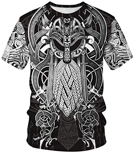 Ocean Plus Unisexo Casual Impresión 3D Deporte Hombre Camisetas de Manga Corta Mujer Partnerlook Carnaval Streetwear (XXL (Altura: 175-180 cm), Máscara vikinga)