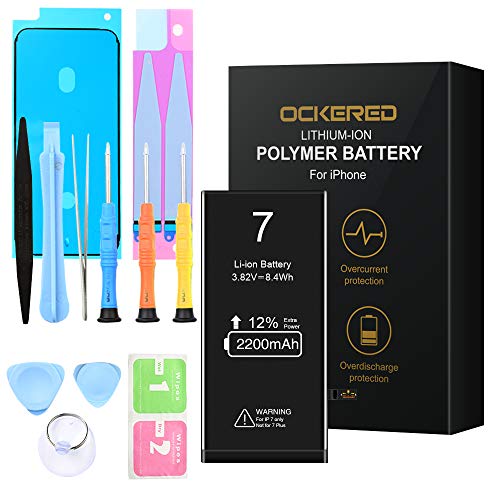 Ockeyed Batería Recargable para Phone 7, batería de Repuesto de Alta Capacidad, con Kit de Herramientas y Kit de reparación de batería, Compatible con Phone 7, 2 años de garantía 100%