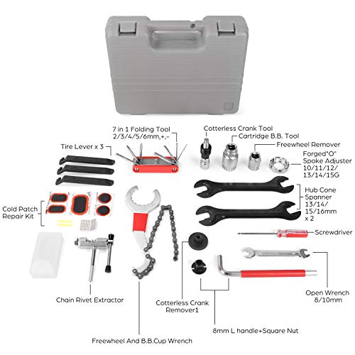 Odoland Kit de Herramientas de Reparación de Bicicletas de 25 piezas con Herramientas Multifunción para Bicicletas y Llave, Juego de Herramientas de Mantenimiento con Caja