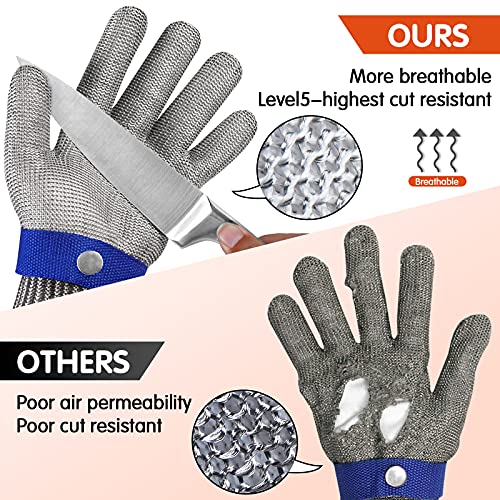 OKAWADACH Guantes Anticortes, Nivel 5 Guantes de Trabajo Guante Carnicero Guante de Malla Guante Metálico Guantes Resistentes a Cortes Guantes Trabajo para Cocina, Jardín (L)