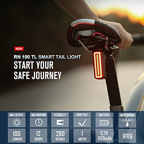 Olight RN 100 TL Linterna Trasera de Bicicleta con COB LED 100 Lúmenes 12 Horas Recargable USB Potente Luz para Bicicleta con Visibilidad de 260°Sensor Inteligente Resistente al Agua IPX6 37g 8 Modos