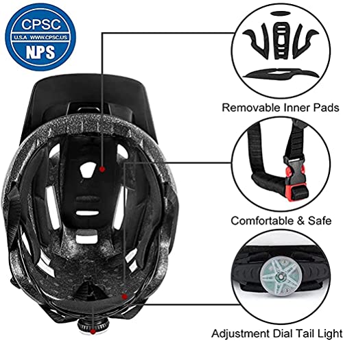 OMGPFR Casco De Bicicleta MTB para Adultos, Casco De Seguridad para Montar Al Aire Libre con Luz De Advertencia Casco De Bicicleta De Montaña Integrado EPS 14 Vents,Blackwhite