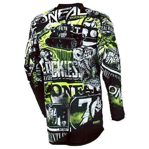 O'Neal, Camisa de Motocross Manga Larga, MX MTB, Ajustes para el máximo Rango de Movimiento, protección Cosida en el Codo, Element Youth Jersey Attack, Niños, Negro Neón Amarillo, Talla M (0006-803)