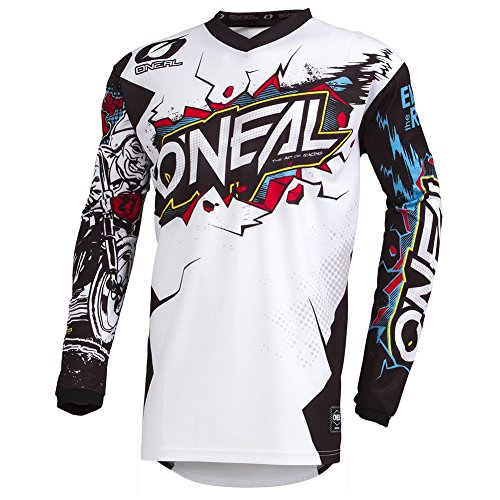 O'Neal, Camiseta de Motocross Manga Larga, MX MTB Mountainbike, Protección para los Codos cosidos, Cuello en V, Material Transpirable, Element Youth Jersey Villain, Niños, Blanco, Talla L (002E-94S)