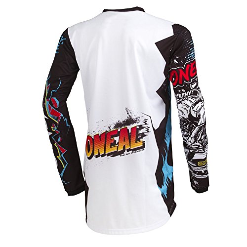 O'Neal, Camiseta de Motocross Manga Larga, MX MTB Mountainbike, Protección para los Codos cosidos, Cuello en V, Material Transpirable, Element Youth Jersey Villain, Niños, Blanco, Talla L (002E-94S)