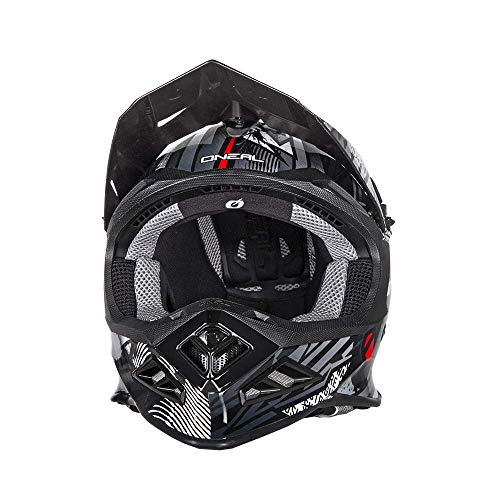 O'NEAL | Casco de Motocross | Motocicleta MX Enduro | Innovadora y Ligera Carcasa Exterior de Fibra de Vidrio, Cierre de Seguridad en Doble D | Casco 8SRS Synthy | Adulto | Negro | Talla M (57/58 cm)