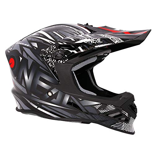 O'NEAL | Casco de Motocross | Motocicleta MX Enduro | Innovadora y Ligera Carcasa Exterior de Fibra de Vidrio, Cierre de Seguridad en Doble D | Casco 8SRS Synthy | Adulto | Negro | Talla M (57/58 cm)