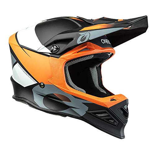 O'NEAL | Casco de Motocross | MX Enduro Motocicleta | Airflaps™ Compatible, Forro Acolchado Coolmax, Cierre de Seguridad Doble-D | F-SRS Helmet Glitch | Adultos | Naranja Negra | Talla L