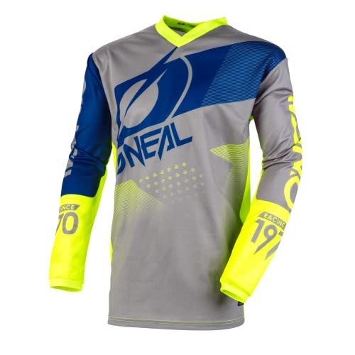 O'Neal | Jersey de Motocicleta | Bicicleta de Enduro | Máxima Libertad de Movimiento, Protección Acolchada para los Codos | Jersey Element Factor | Adultos | Azul Gris Amarillo Neón | Talla S