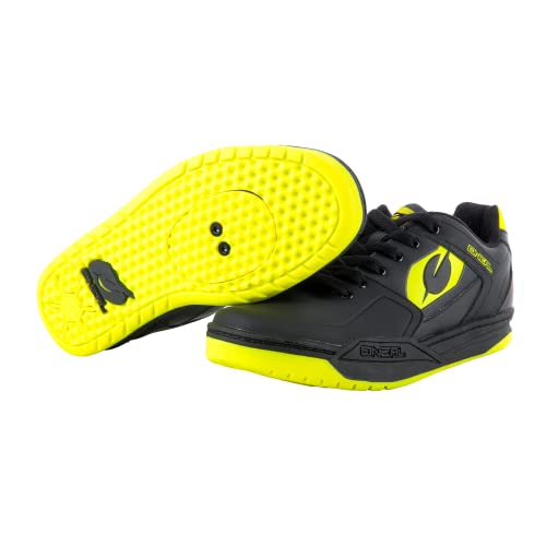 O'NEAL | Zapatilla de Ciclismo | MTB Downhill Freeride | Placa de Pedales SPD Compatible, Durable y Ligera PU, Transpirable | Zapatilla SPD con Clavos | Adultos | Negro Neón Amarillo | Talla 45