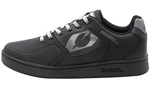 O'NEAL | Zapatillas de Bicicleta de Montaña | MTB Downhill | Equilibrio entre agarre y reposo del pie, suela de panal | Zapatilla de pedal plano con clavos Edición TBS | Adulto | Negro Gris | Talla 45