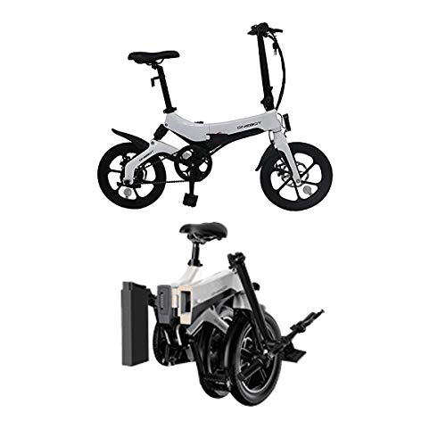 onebot Bicicleta eléctrica Plegable S-6 (Blanca)| autonomía 40KM, batería 36V 5.2AH Vel. MAX. 25Kmh| Ruedas de 16” Pulgadas, suspensión Trasera y Discos de Freno | Panel LCD y luz LED.