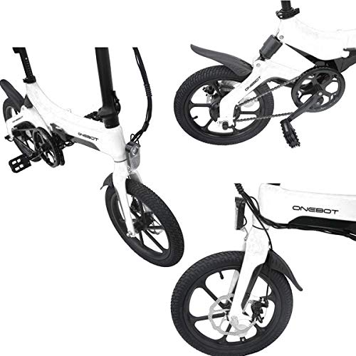 onebot Bicicleta eléctrica Plegable S-6 (Blanca)| autonomía 40KM, batería 36V 5.2AH Vel. MAX. 25Kmh| Ruedas de 16” Pulgadas, suspensión Trasera y Discos de Freno | Panel LCD y luz LED.