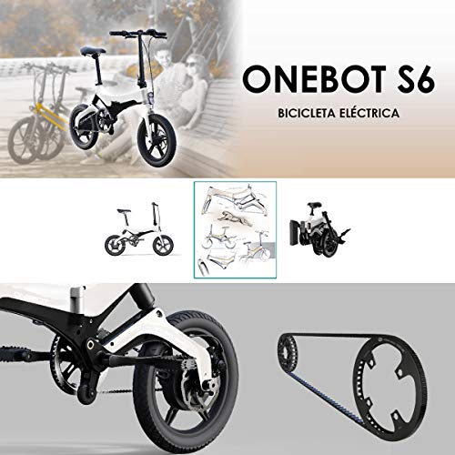 onebot Bicicleta eléctrica Plegable S-6 (Blanca)| autonomía 40KM, batería 36V 5.2AH Vel. MAX. 25Kmh| Ruedas de 16” Pulgadas, suspensión Trasera y Discos de Freno | Panel LCD y luz LED.