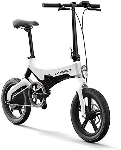 onebot Bicicleta eléctrica Plegable S-6 (Blanca)| autonomía 40KM, batería 36V 5.2AH Vel. MAX. 25Kmh| Ruedas de 16” Pulgadas, suspensión Trasera y Discos de Freno | Panel LCD y luz LED.