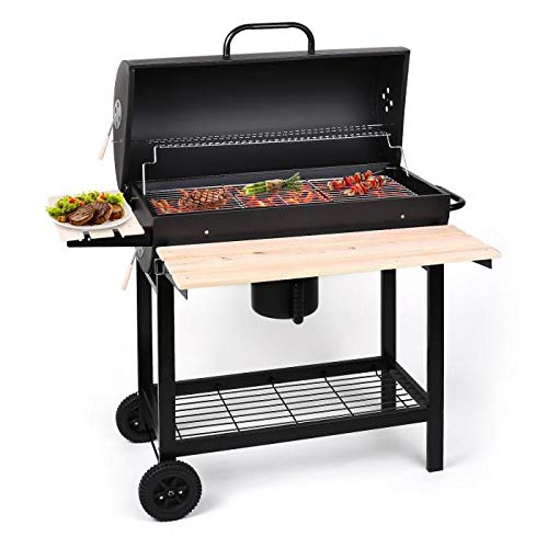 Oneconcept Beefbutler - Parrilla de carbón con ahumador, Barbacoa, BBQ, Grill, Asador Directo o indirecto, Rejillas de ventilación, 100x95x55 cm, Portátil con Ruedas, Negro