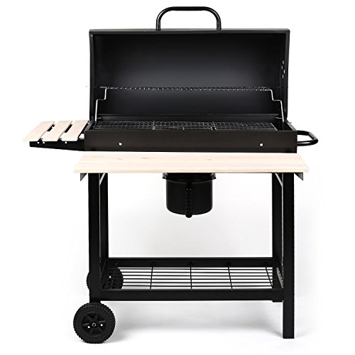 Oneconcept Beefbutler - Parrilla de carbón con ahumador, Barbacoa, BBQ, Grill, Asador Directo o indirecto, Rejillas de ventilación, 100x95x55 cm, Portátil con Ruedas, Negro