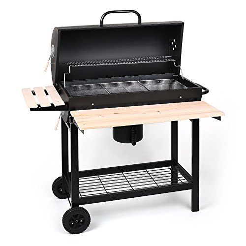 Oneconcept Beefbutler - Parrilla de carbón con ahumador, Barbacoa, BBQ, Grill, Asador Directo o indirecto, Rejillas de ventilación, 100x95x55 cm, Portátil con Ruedas, Negro