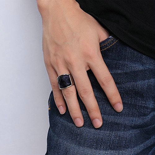 Onefeart Acero inoxidable Anillo por Hombres Azul Gravel Anillo Como Regalo de los Amantes 19MM Azul Plata Tamaño 17