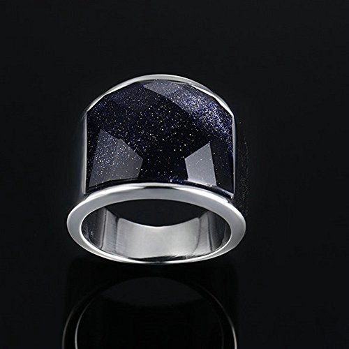 Onefeart Acero inoxidable Anillo por Hombres Azul Gravel Anillo Como Regalo de los Amantes 19MM Azul Plata Tamaño 17