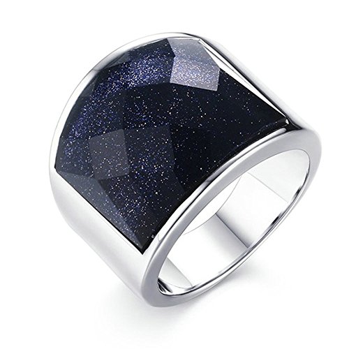 Onefeart Acero inoxidable Anillo por Hombres Azul Gravel Anillo Como Regalo de los Amantes 19MM Azul Plata Tamaño 17