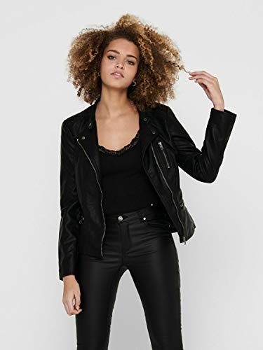 Only Onlfreya Faux Leather Biker Otw Noos Abrigo de Vestir, Negro (Black), 36EU para Mujer