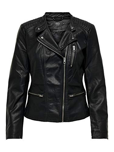 Only Onlfreya Faux Leather Biker Otw Noos Abrigo de Vestir, Negro (Black), 36EU para Mujer