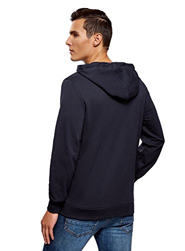 oodji Ultra Hombre Sudadera Básica con Bolsillo, Azul, ES 52-54 / L