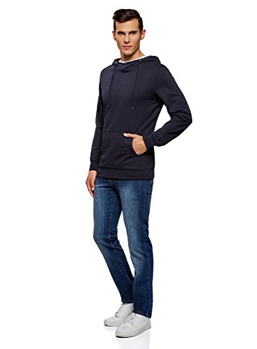 oodji Ultra Hombre Sudadera Básica con Bolsillo, Azul, ES 52-54 / L