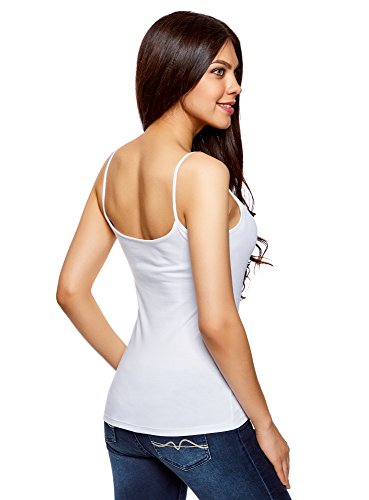 oodji Ultra Mujer Camisetas de Tirantes Finos (Pack de 2), Blanco, ES 38 / S