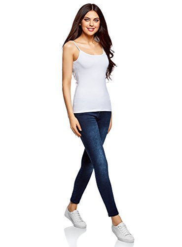 oodji Ultra Mujer Camisetas de Tirantes Finos (Pack de 2), Blanco, ES 38 / S