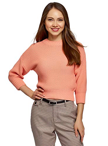 oodji Ultra Mujer Jersey Holgado de Punto Texturizado, Rosa, ES 34 / XXS