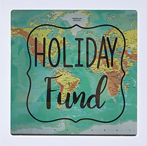 OOTB Hucha Blanca de Plástico, Holiday Fund, Diseño Mapa del Mundo, 15 cm